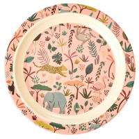 Jungle Animal Print Kids Melamine Plate Coral Background Rice DK